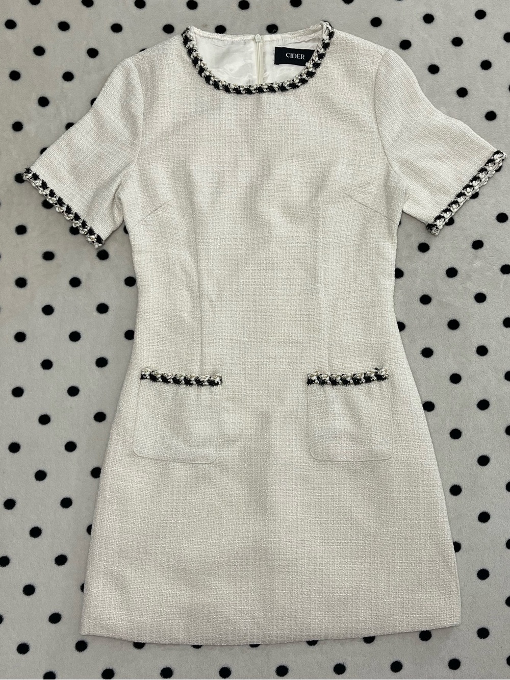 Cider Tweed Contrast Trim Pocket Mini Dress Size XS